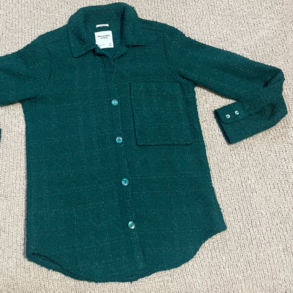 Abercrombie & Fitch XS Oversized Emerald Textured Sweater Button Front - Picture 3 of 8